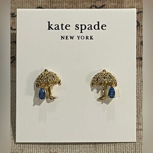 Kate Spade Gold and Blue Umbrella and raindrop Earrings new